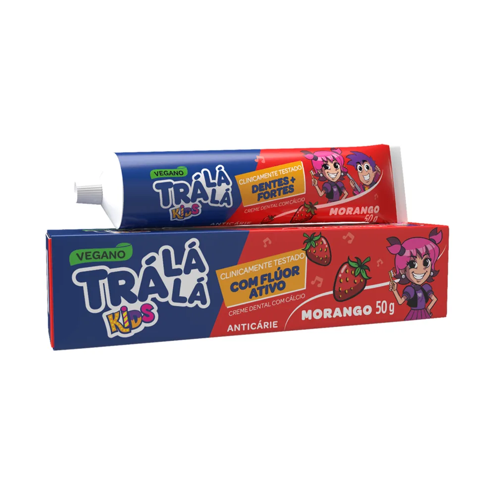 Creme Dental Infantil Tra La La Kids Com Flúor Sabor Morango 50g