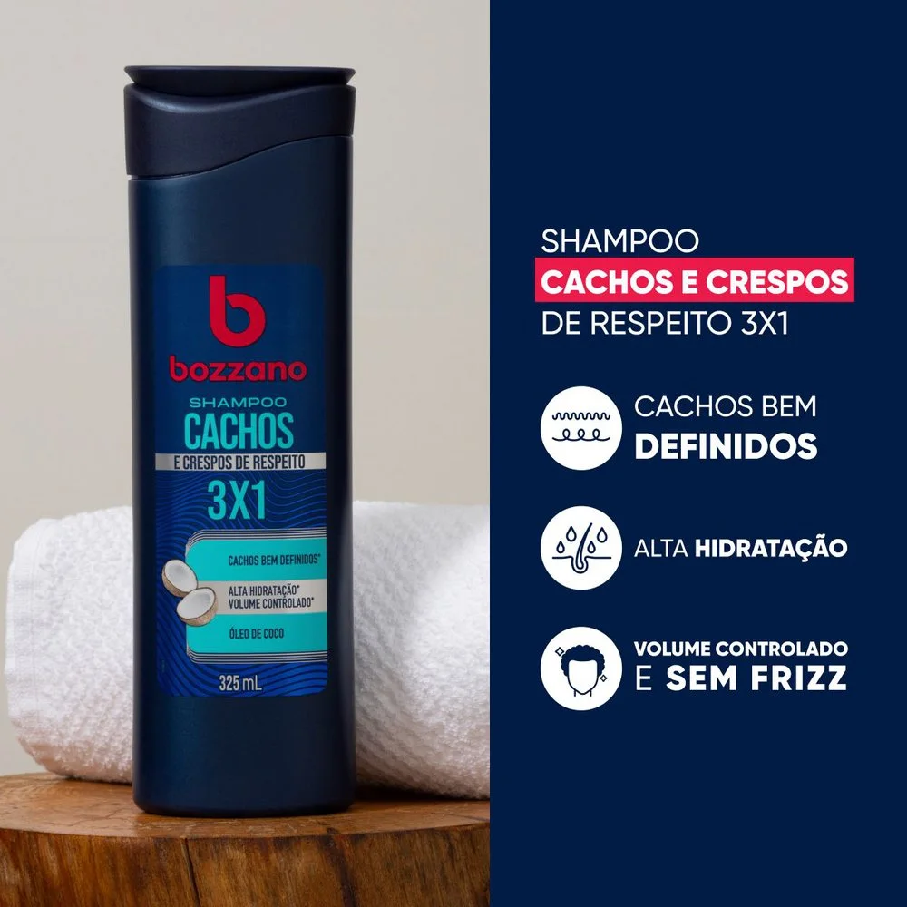 Shampoo Bozzano Cachos 3 x 1 Óleo de Coco 325ml