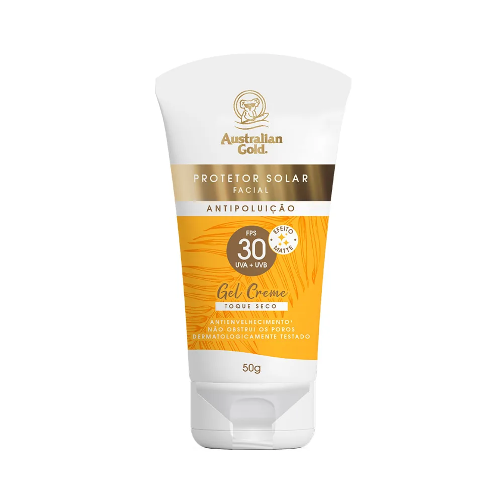 Protetor Solar Facial Australian Gold Anti Poluição FPS30 Efeito Matte 50g