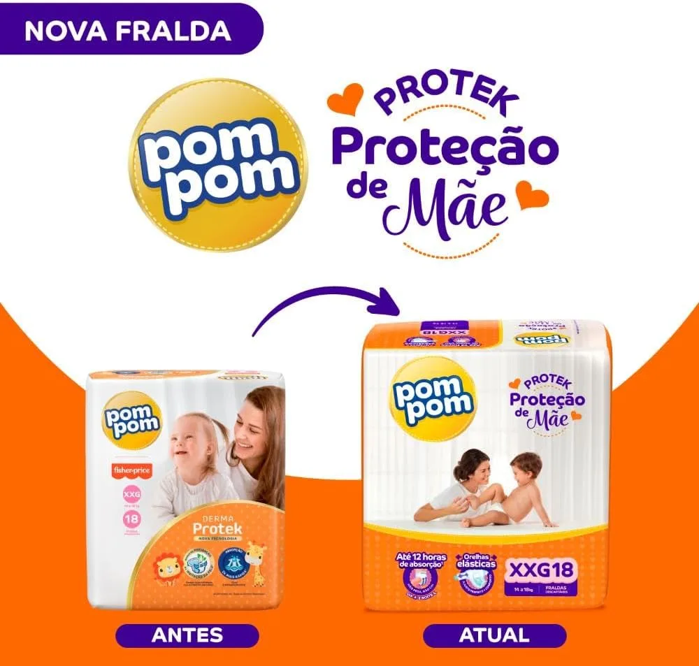 Fralda Pom Pom Protek Proteção de Mãe XXG 18 Unidades