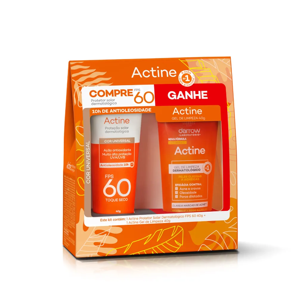 Kit Protetor Solar Facial Darrow Actine Antioleosidade FPS60 Cor Universal 1 Unidade + Gel de Limpeza Actine 40g 1 Unidade