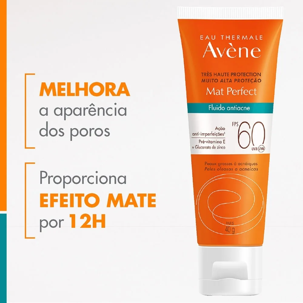 Protetor Solar Facial Avène Mat Perfect Fluído Antiacne FPS60 40g
