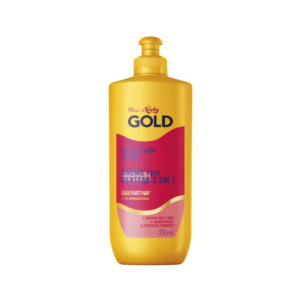 Creme Pentear 3 Em 1 Niely Gold Queratina V E 13 Aminoácidos Reconstrução Potente 250ml