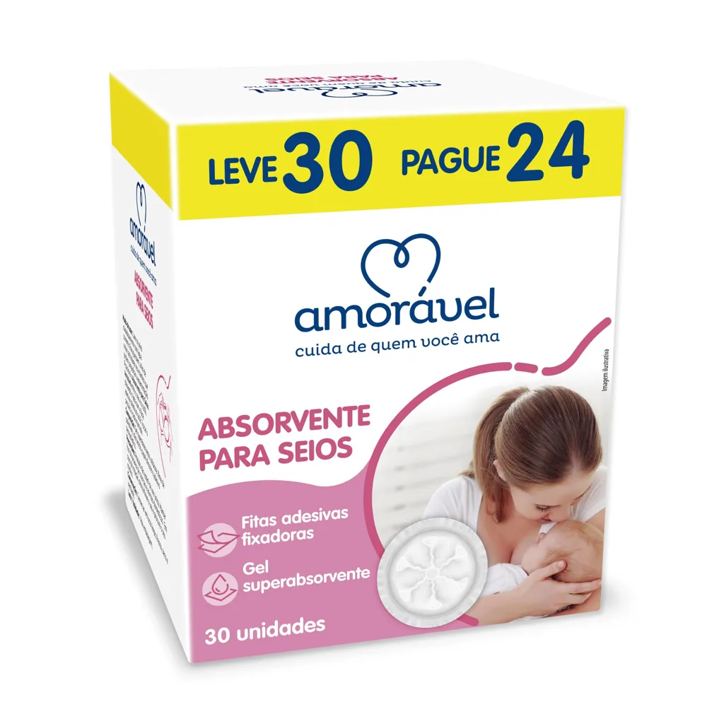 Absorvente Para Seios Amorável Leve 30 Pague 24 Unidades