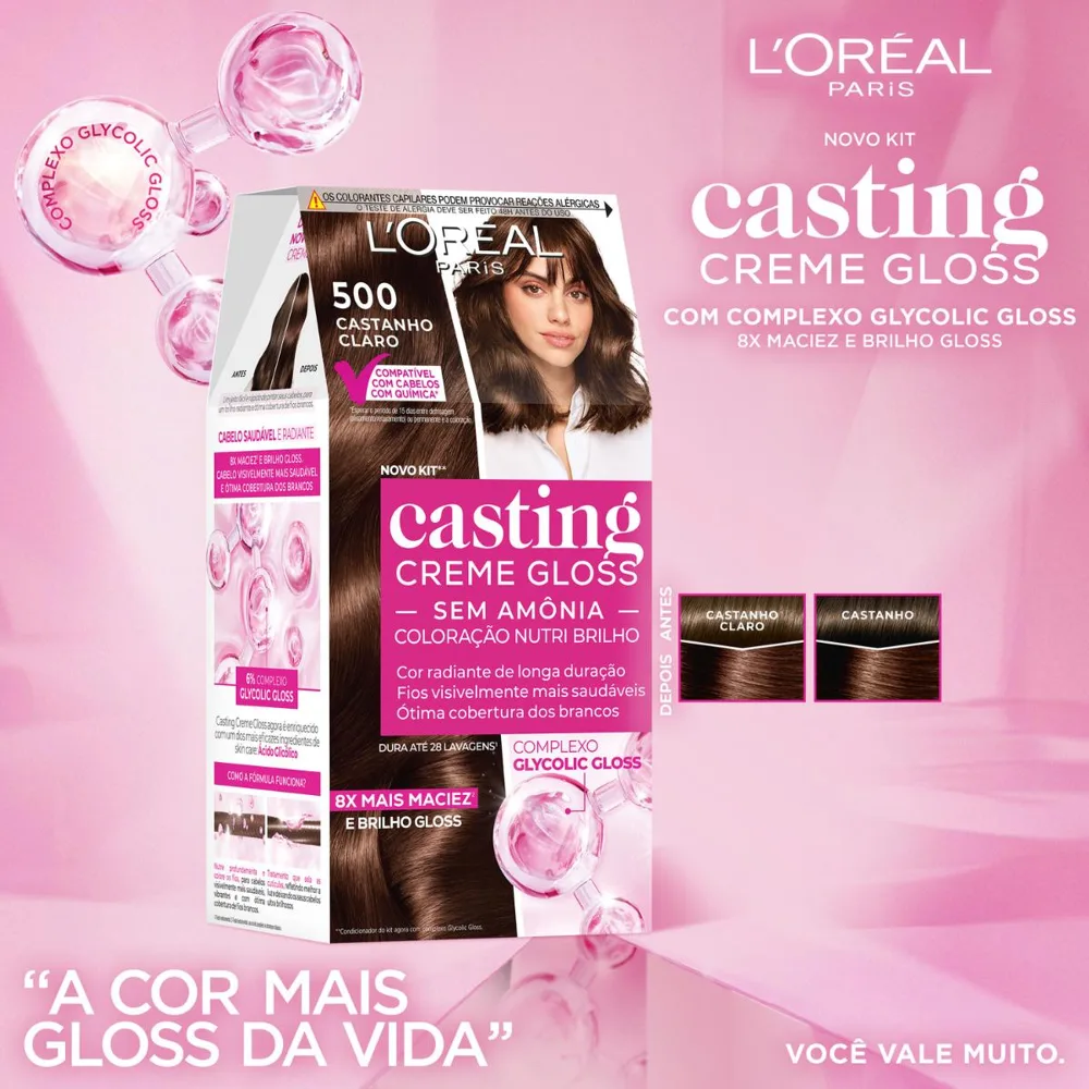 Tinta De Cabelo Casting Creme Gloss De L’oréal Paris 500 Castanho Claro 246g
