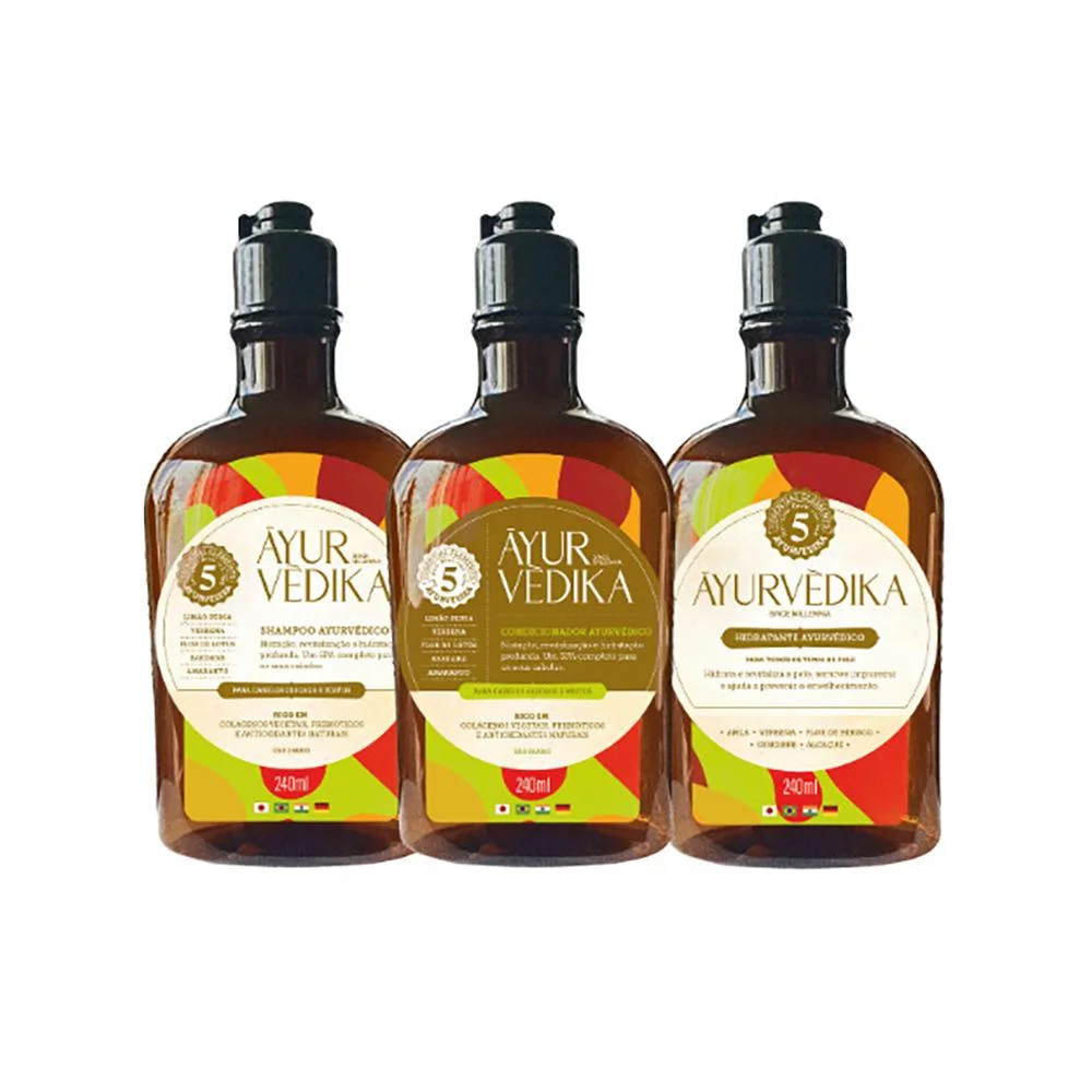 Kit Ayurvédico com Shampoo + Condicionador + Hidratante 240ml
