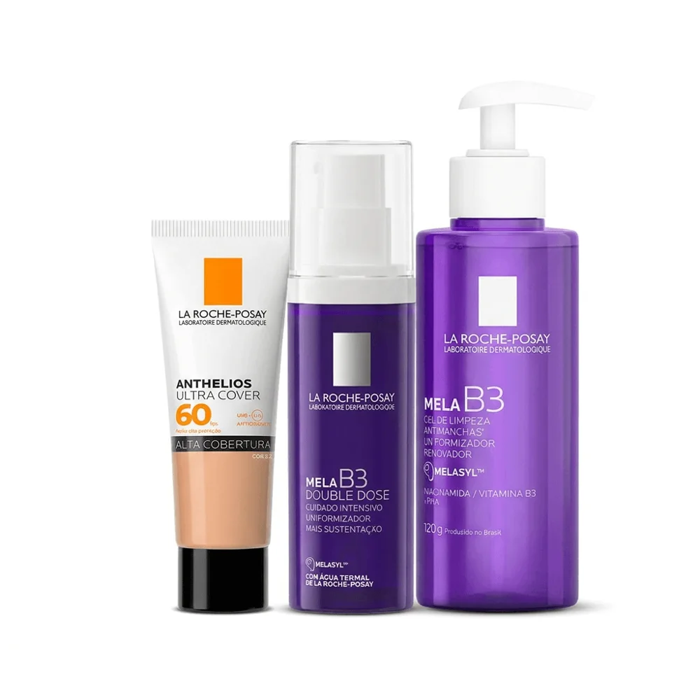 Kit La Roche-Posay Mela B3 Skincare Gel de Limpeza 120g + Hidratante Clareador 40ml + Protetor Solar Anthelios Ultra Cover Cor 2.5 30g