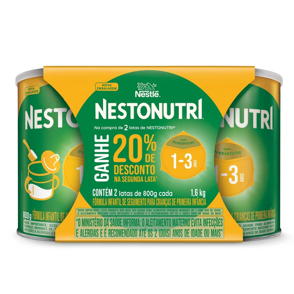 Kit Fórmula Infantil Nestonutri de 1 a 3 Anos 800g 2 Unidades Ganhe 20% de Desconto na Segunda Lata