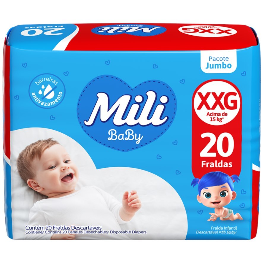 Fralda Mili Baby Jumbo Xxg - 20 Unidades