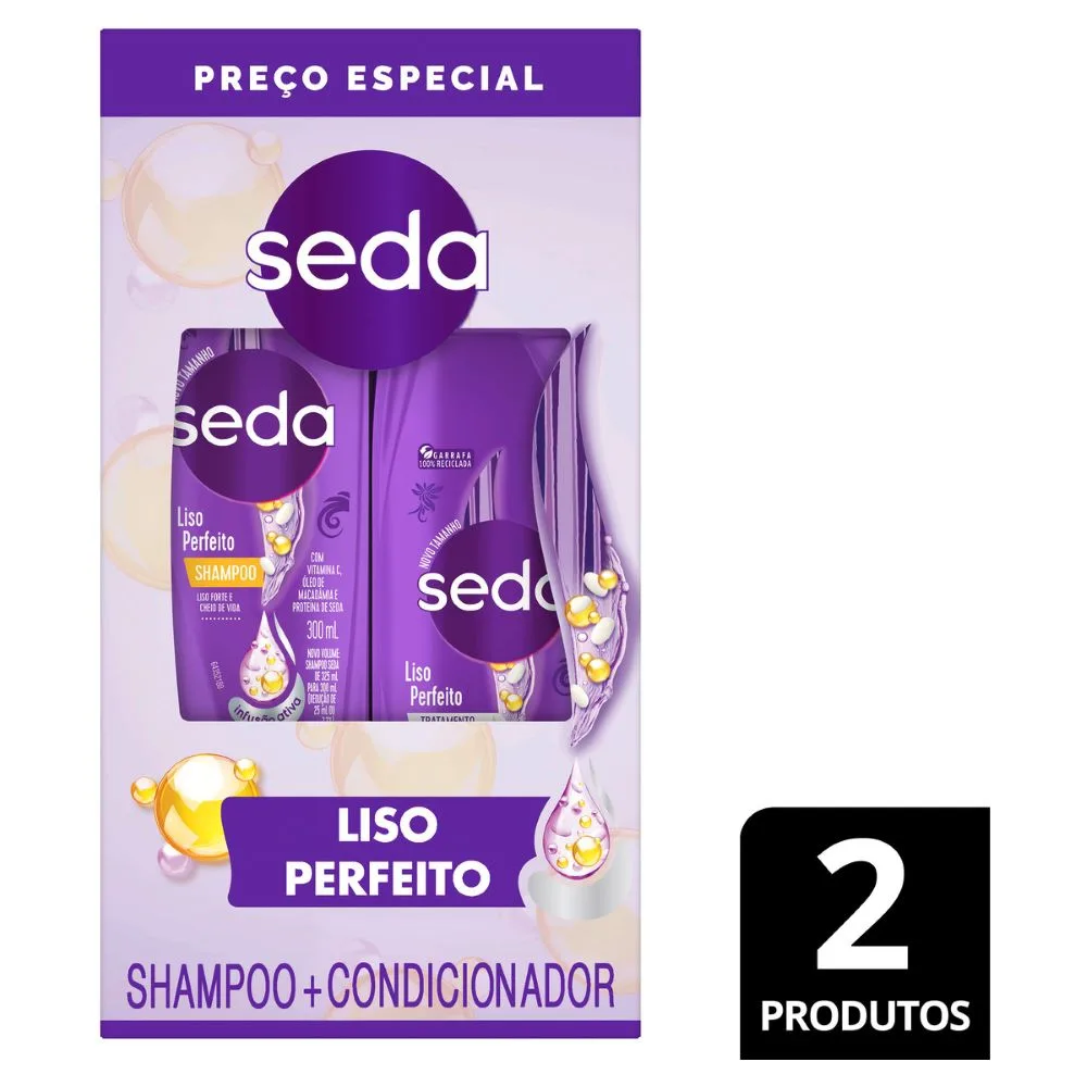 Kit Shampoo Seda Liso Perfeito 300ml 1 Unidade + Condicionador Seda Liso Perfeito 190ml 1 Unidade