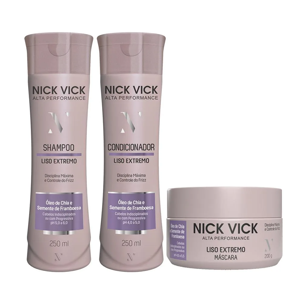 Kit Nick Vick Liso Extremo - Shampoo - Condicionador - Máscara