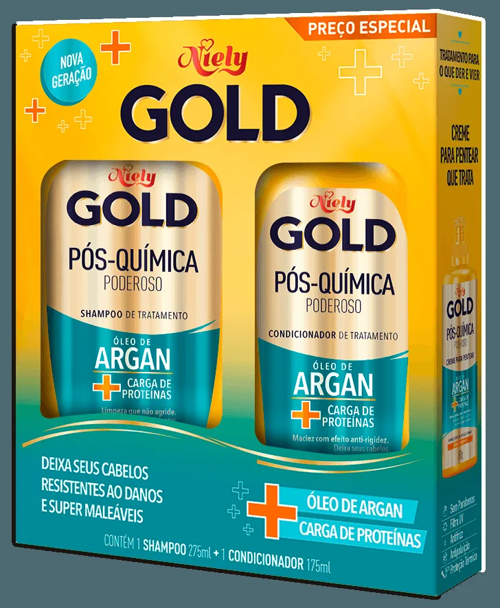 Kit Shampoo Niely Gold Pós Química 275ml 1 Unidade + Condicionador Niely Gold Pós Química 175ml 1 Unidade