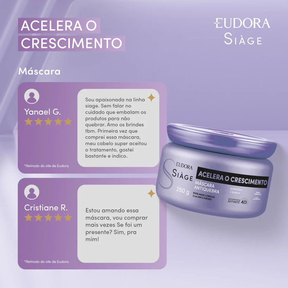 Máscara Capilar Eudora Siàge Acelera o Crescimento Antiquebra 250g