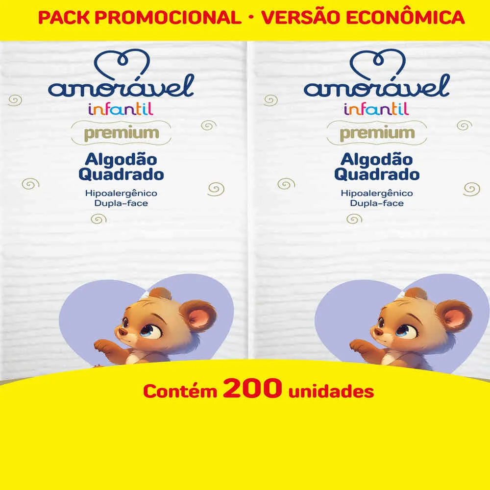 Algodao Quadrado Amoravel 200 Unidades