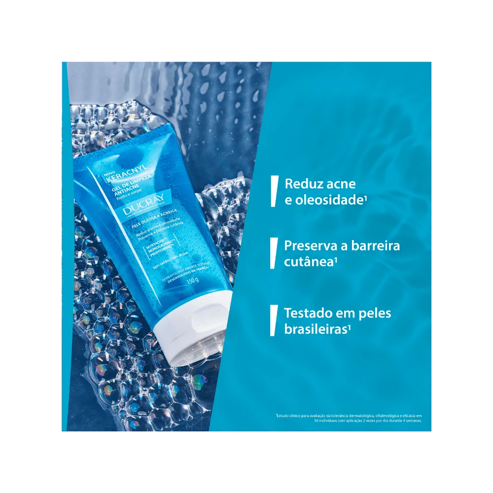 Gel de Limpeza Ducray Keracnyl Antiacne para Corpo e Rosto 300g