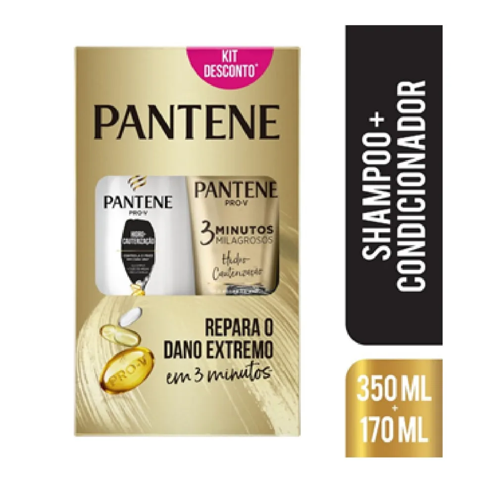 Kit Shampoo Pantene Pro-V Hidro Cauterização 350ml 1 Unidade + Condicionador Pantene Pro-V 3 Minutos Milagrosos 170ml 1 Unidade