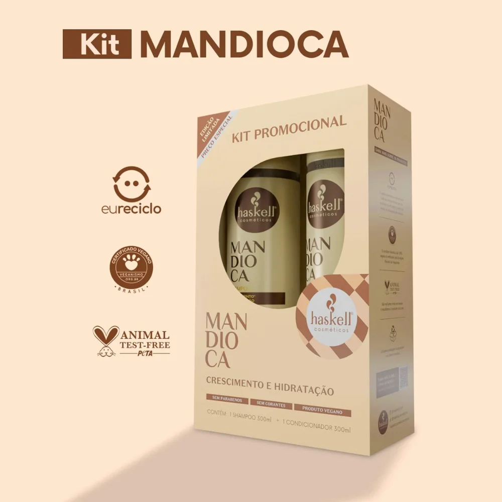 Kit Haskell Mandioca Cabelos Fracos E Opacos Shampoo 300ml + Condicionador 300ml