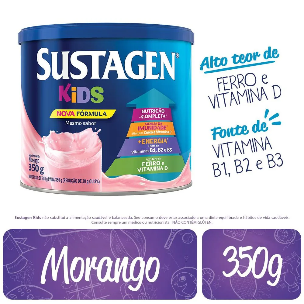 Complemento Alimentar Infantil Sustagen Kids Sabor Morango 350g