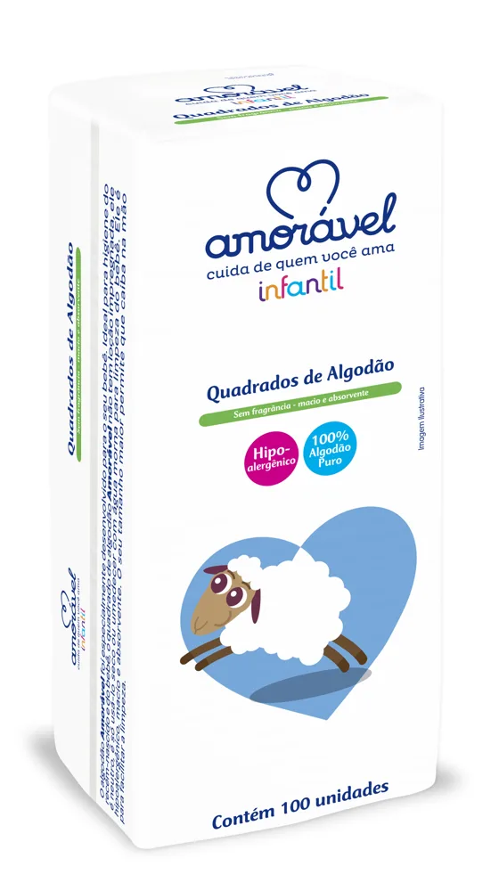 Algodão Quadrado Amorável Infantil 100 Unidades