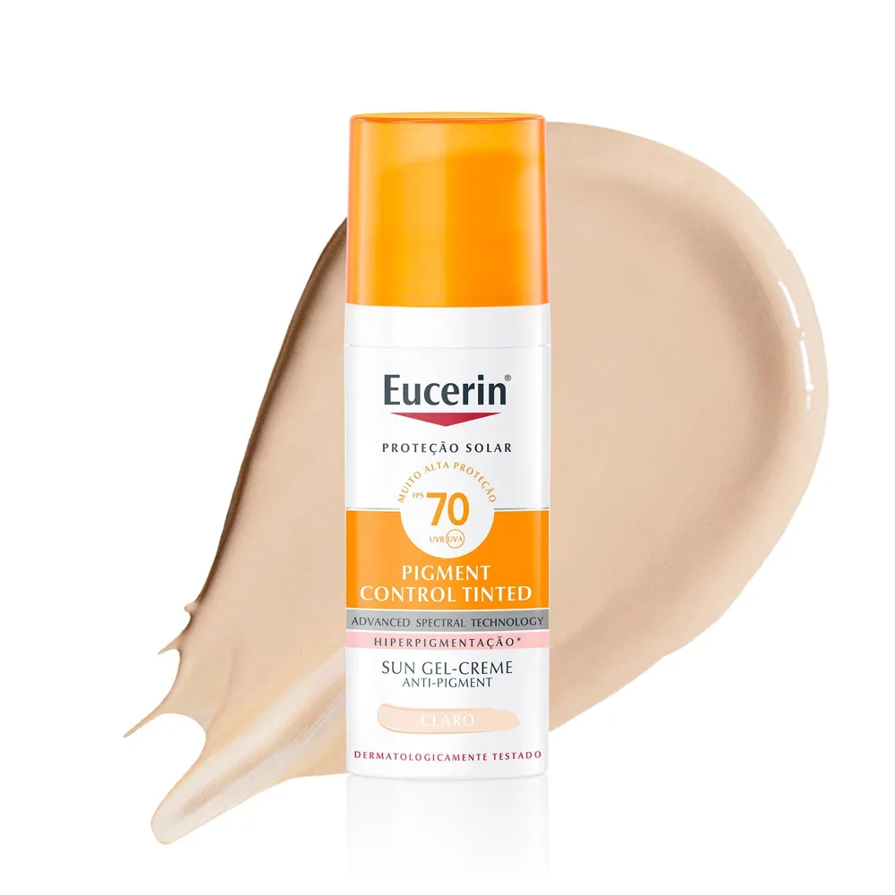 Protetor Solar Facial Eucerin Sun Pigment Control Tinted FPS70 Gel Creme Tom Claro 50ml