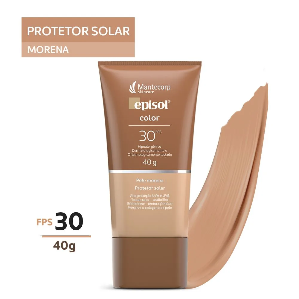 Protetor Solar Facial Episol Color Toque Seco FPS30 Pele Morena 40g