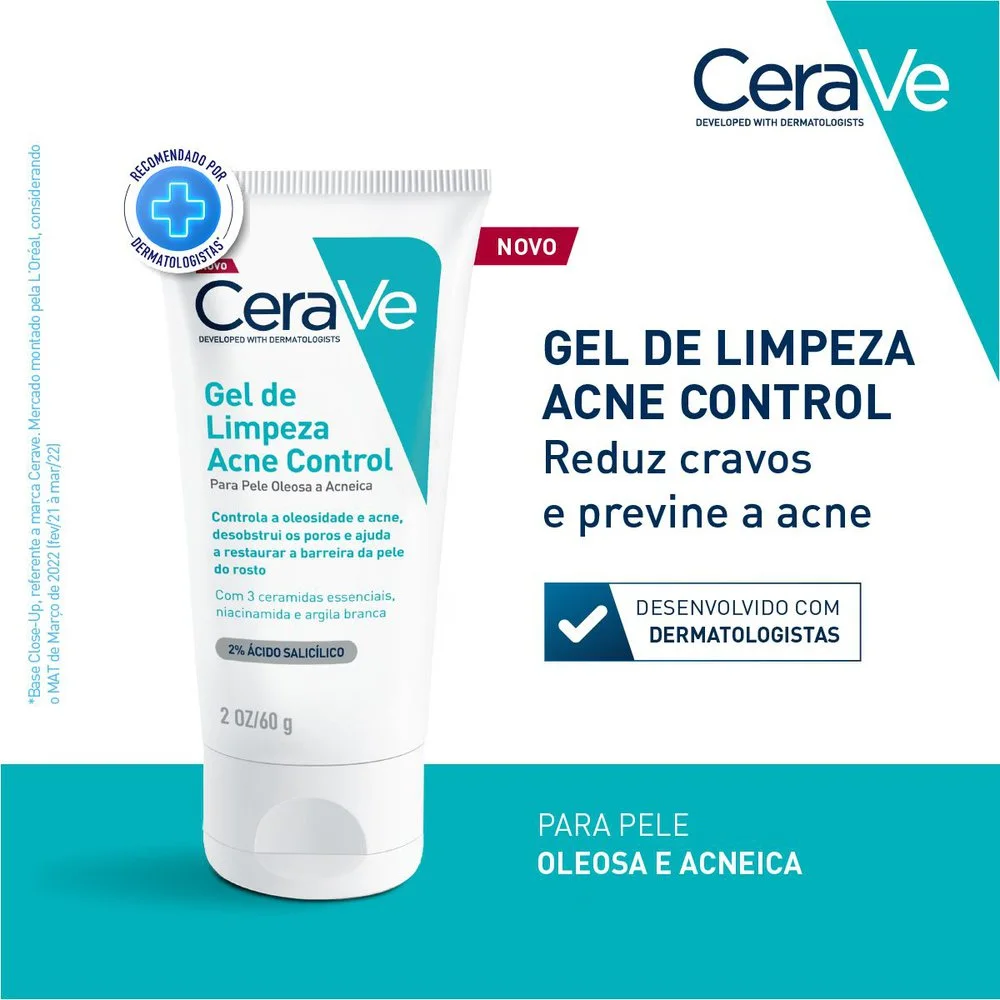 Gel de Limpeza Facial CeraVe Acne Control com Ácido Salicílico 60g