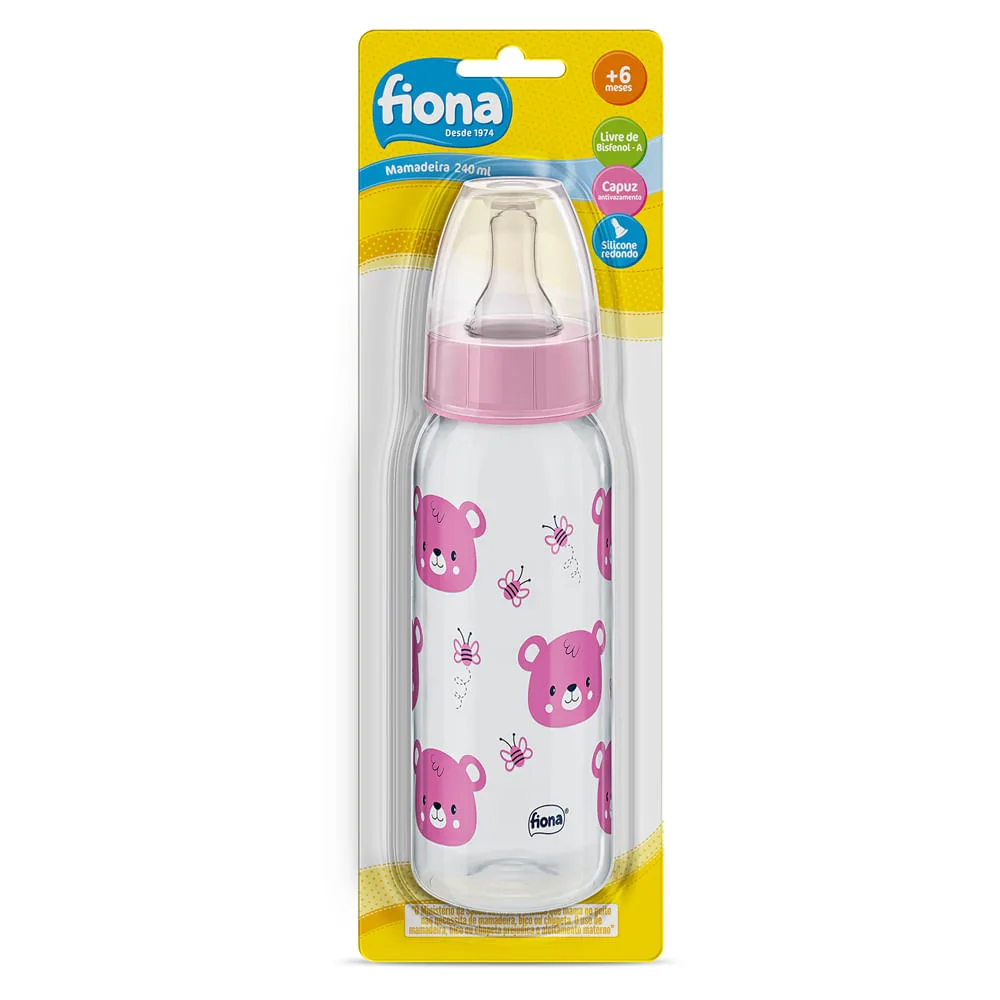 Mamadeira Fiona Desenhos Anatômica +6 meses Sem BPA Rosa Tamanho 2 240ml 1 Unidade