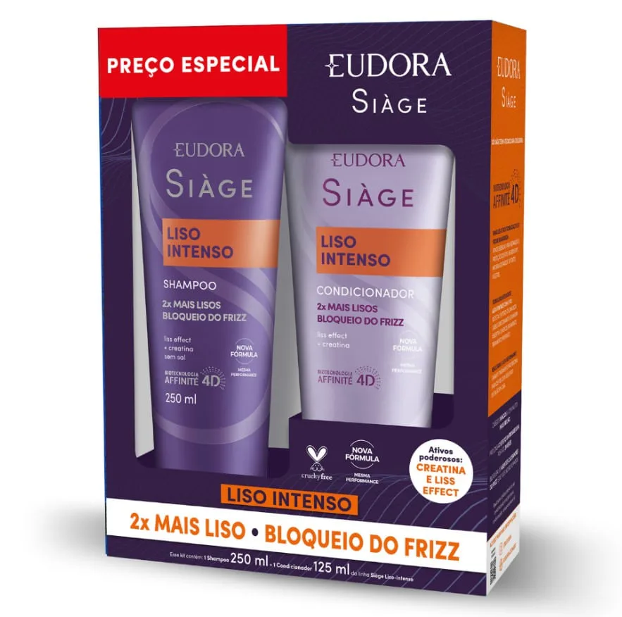 Kit Shampoo Eudora Siàge Liso Intenso 250ml 1 Unidade + Condicionador Eudora Siàge Liso Intenso 125ml 1 Unidade