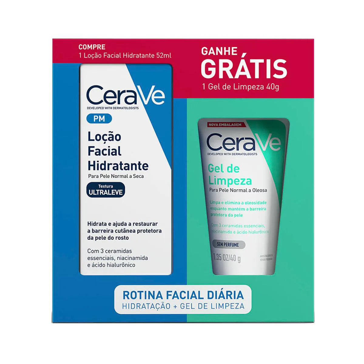 Kit CeraVe Loção Facial Hidratante 52ml + Gel de Limpeza 40g