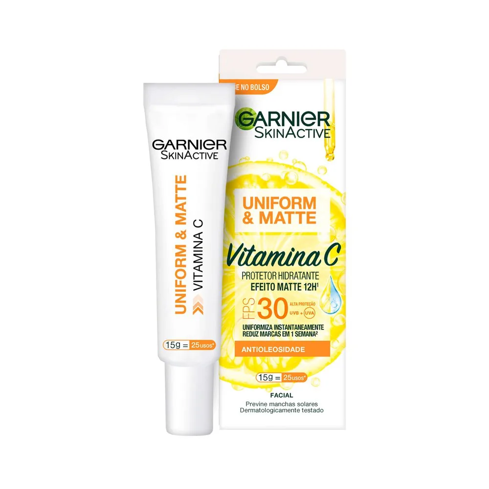 Protetor Solar Facial Garnier Uniform & Matte Hidratante Vitamina C FPS30 15g