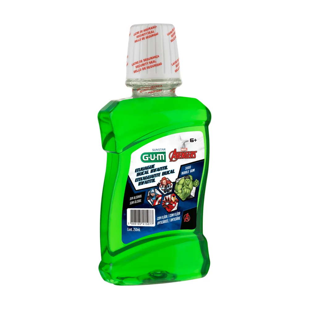 Enxaguante Bucal Infantil Sunstar Avengers Zero Álcool +6 anos Sabor Bubble GUM 250ml
