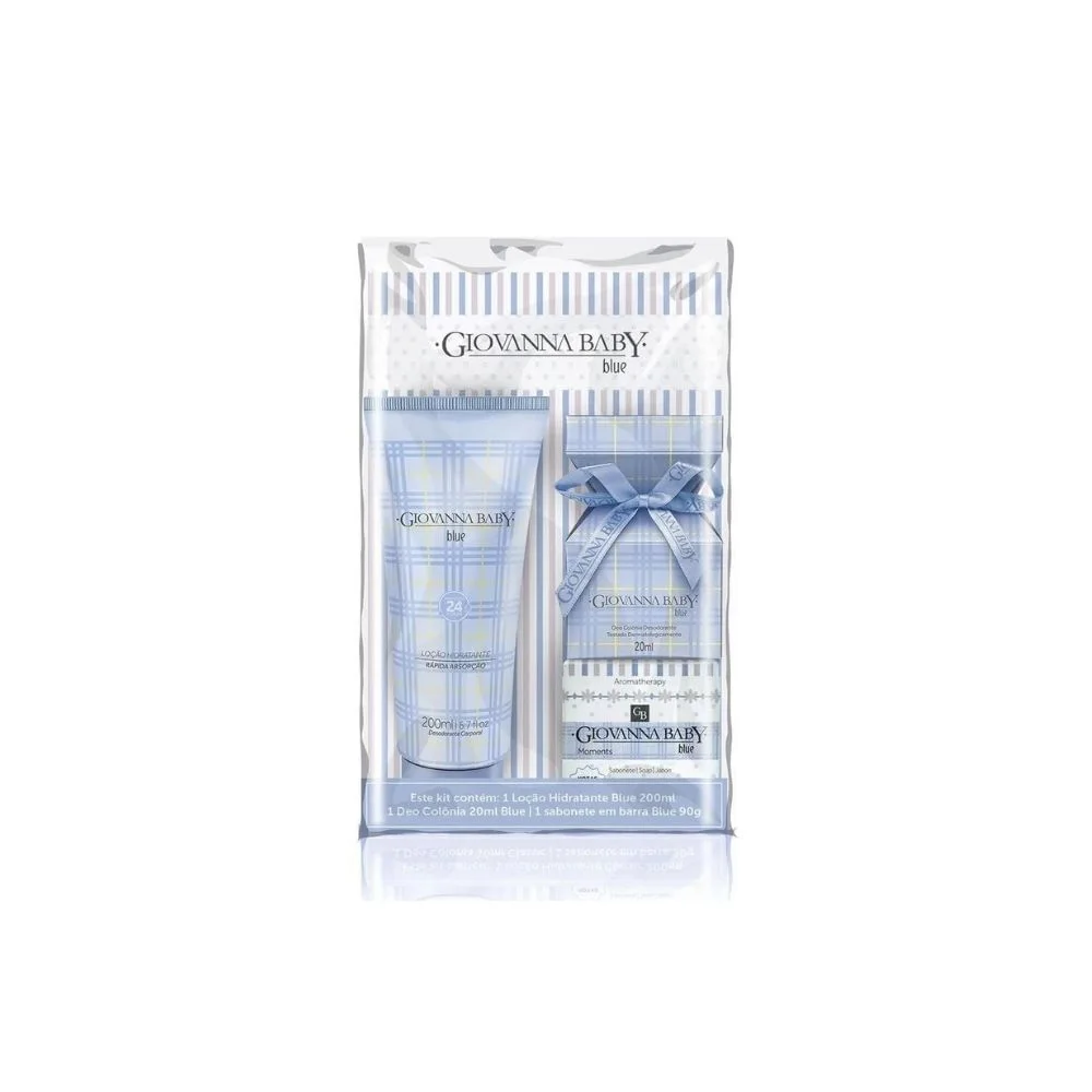 Kit Loção Hidratante Giovanna Baby Blue 200ml 1 Uni + Colônia Blue 20ml 1 Uni + Sabonete em Barra Blue Moments 90g 1 Uni
