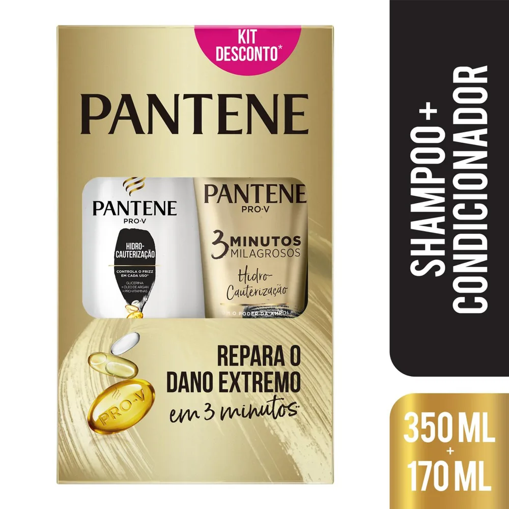 Kit Shampoo Pantene Pro-V Hidro Cauterização 350ml 1 Unidade + Condicionador Pantene Pro-V 3 Minutos Milagrosos 170ml 1 Unidade