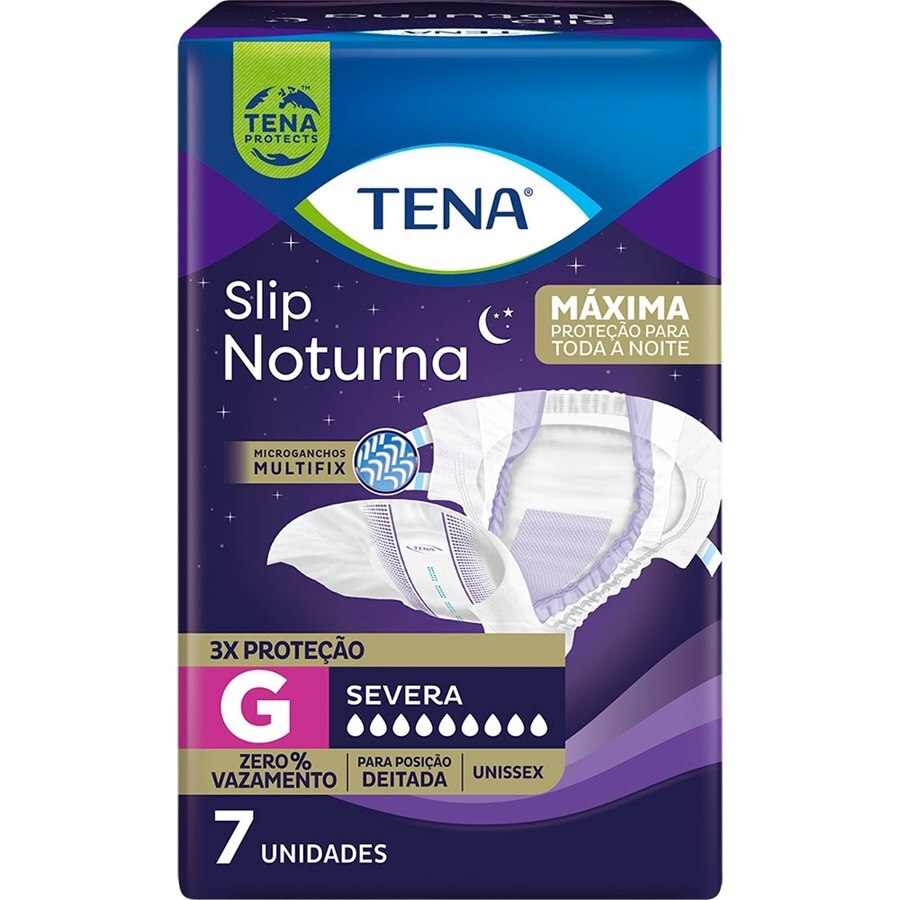 Fralda Geriátrica Unissex Tena Slip Noturna G - 7 Unidades