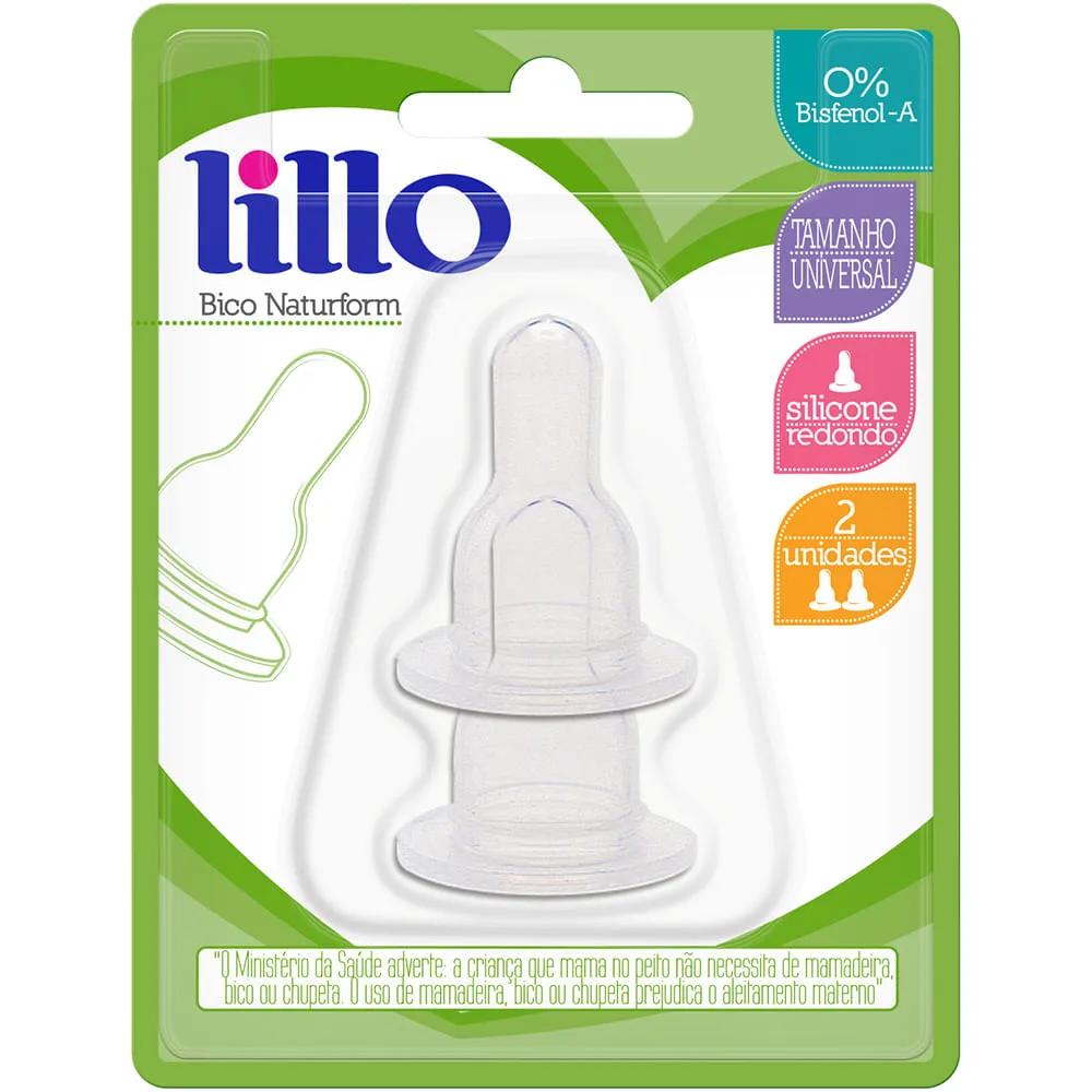 Bico para Mamadeira Lillo Natuform Redondo Silicone Tamanho Universal 2 Unidades