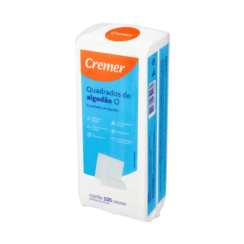 Algodão Quadrado Cremer Hidrófilo 100 Unidades