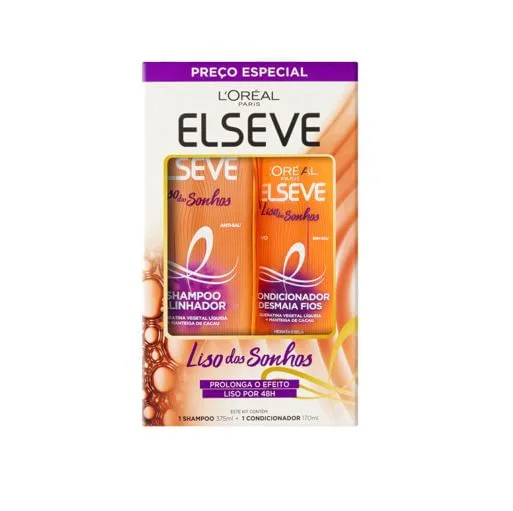 Kit Shampoo Elseve Liso dos Sonhos Alinhador 375ml 1 Unidade + Condicionador Elseve Liso dos Sonhos Desmaia Fios 170ml 1 Unidade