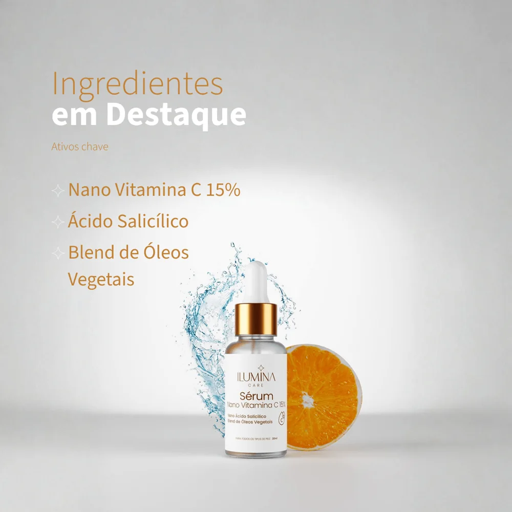 Sérum Facial Vitamina C 15% Clareador de Manchas 30ml Ilumina Care