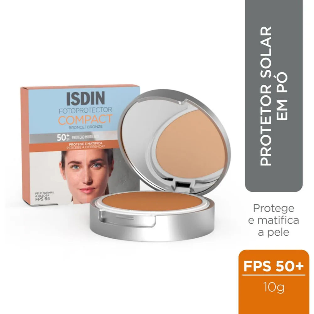 Protetor Solar Facial ISDIN Compact FPS50+ Pó Compacto Cor Bronze 10g