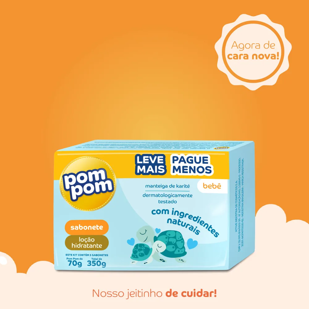 Kit Sabonetes em Barra Infantil Pom Pom Hidratante 70g 5 Unidades
