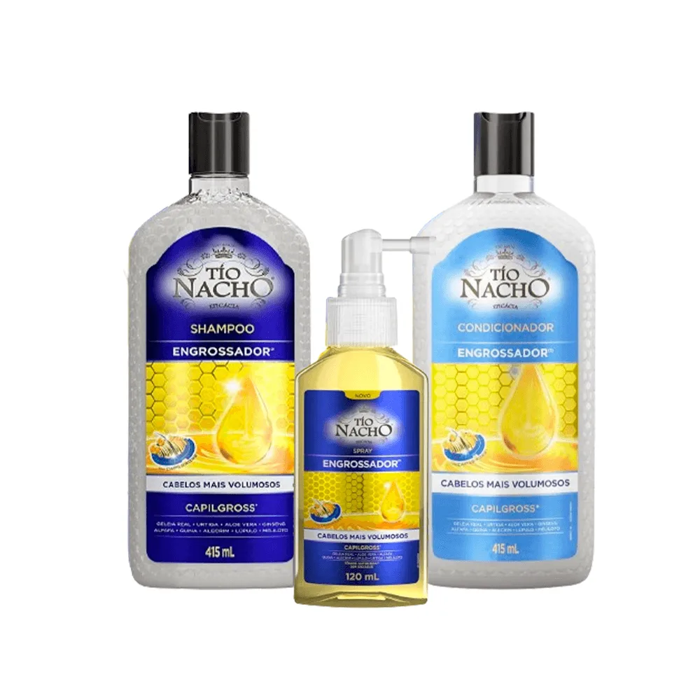 Kit Tío Nacho Engrossador Antiqueda 415ml + Condicionador Engrossador Antiqueda 415ml + Tônico Capilar Engrossador Antiqueda Spray 120ml