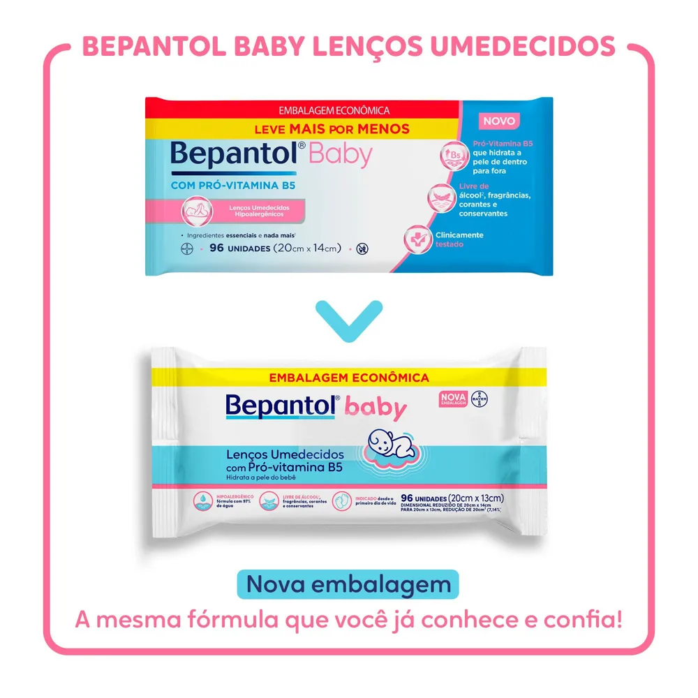 Lenços Umedecidos Bepantol Baby Sem Fragrância Hipoalergênico com Pró-Vitamina B5 Recém-Nascido 96 Unidades Leve Mais por Menos