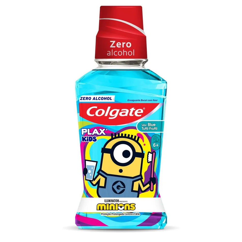 Enxaguante Bucal Infantil Colgate Plax Kids Minions Com Flúor Zero Álcool +6 anos Sabor Tutti Frutti 250ml