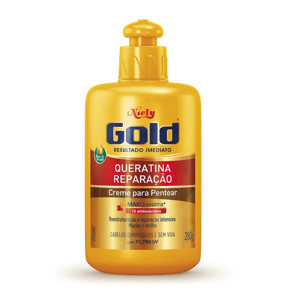 Creme de Pentear Niely Gold Reconstrução Potente Queratina-V e 13 Aminoácidos 250g