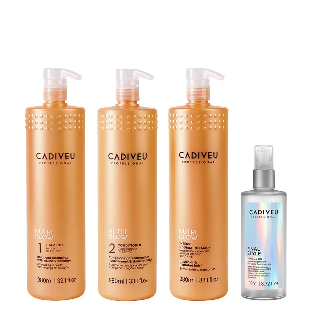 Kit Cadiveu Nutri Glow - Shampoo 980ml + Condicionador 980ml + Máscara 980ml + Óleo Final Style Supreme 110ml