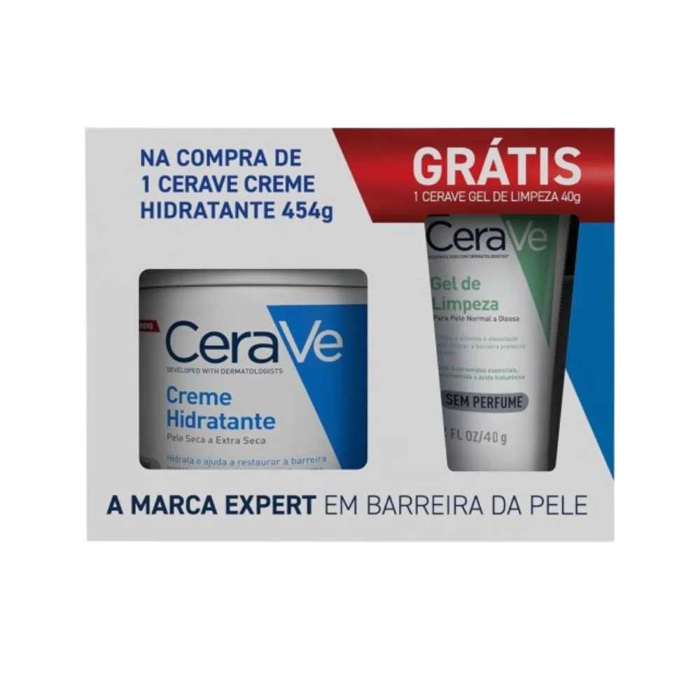 Kit Creme Hidratante CeraVe 454g 1 Unidade + Gel de Limpeza Facial CeraVe Sem Perfume 40g 1 Unidade