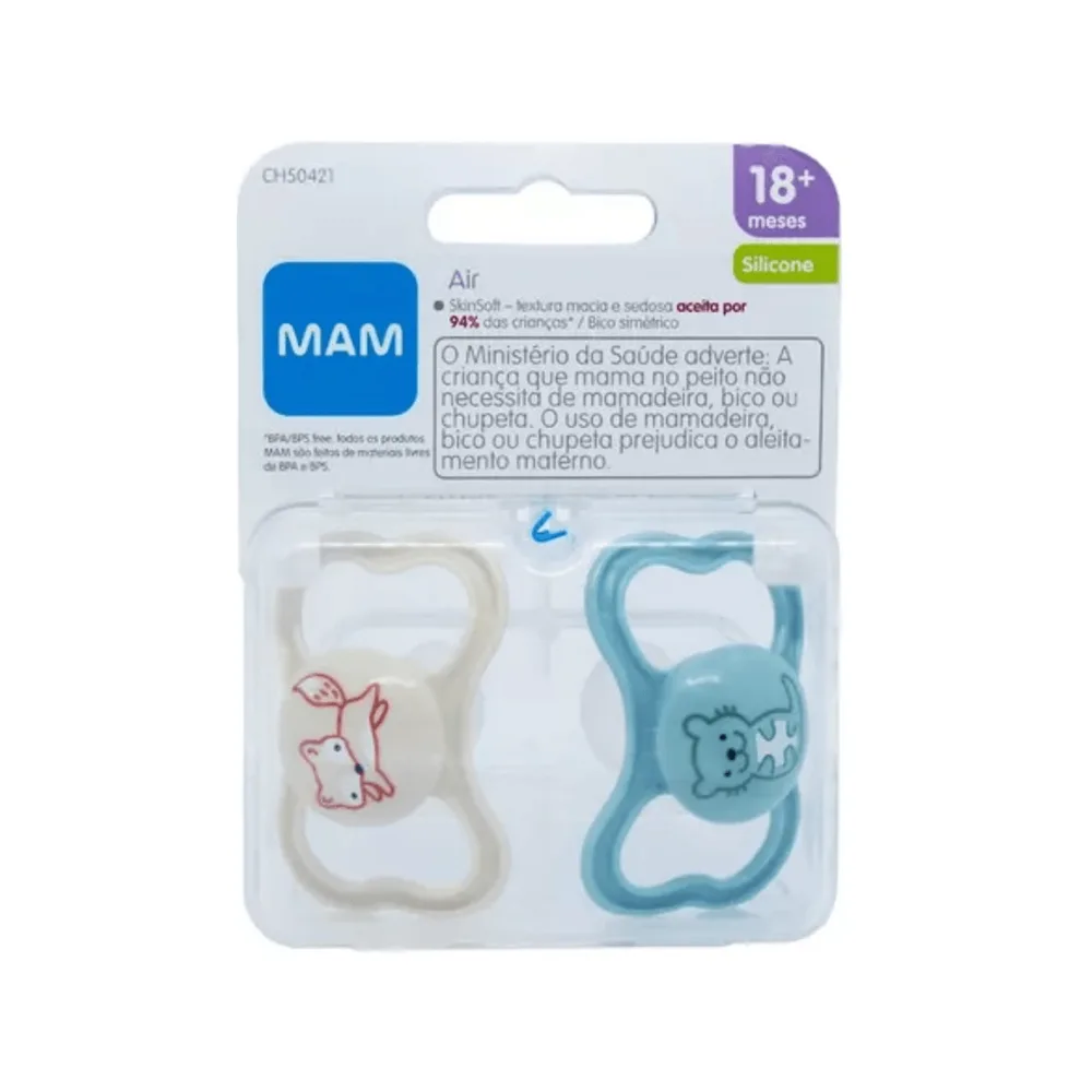 Chupeta MAM Air Ortodôntica +18 meses Silicone Azul 2 Unidades