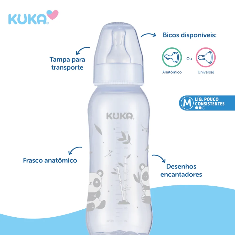 Mamadeira Kuka Natural Bico Universal +6 meses Branca 250ml 1 Unidade