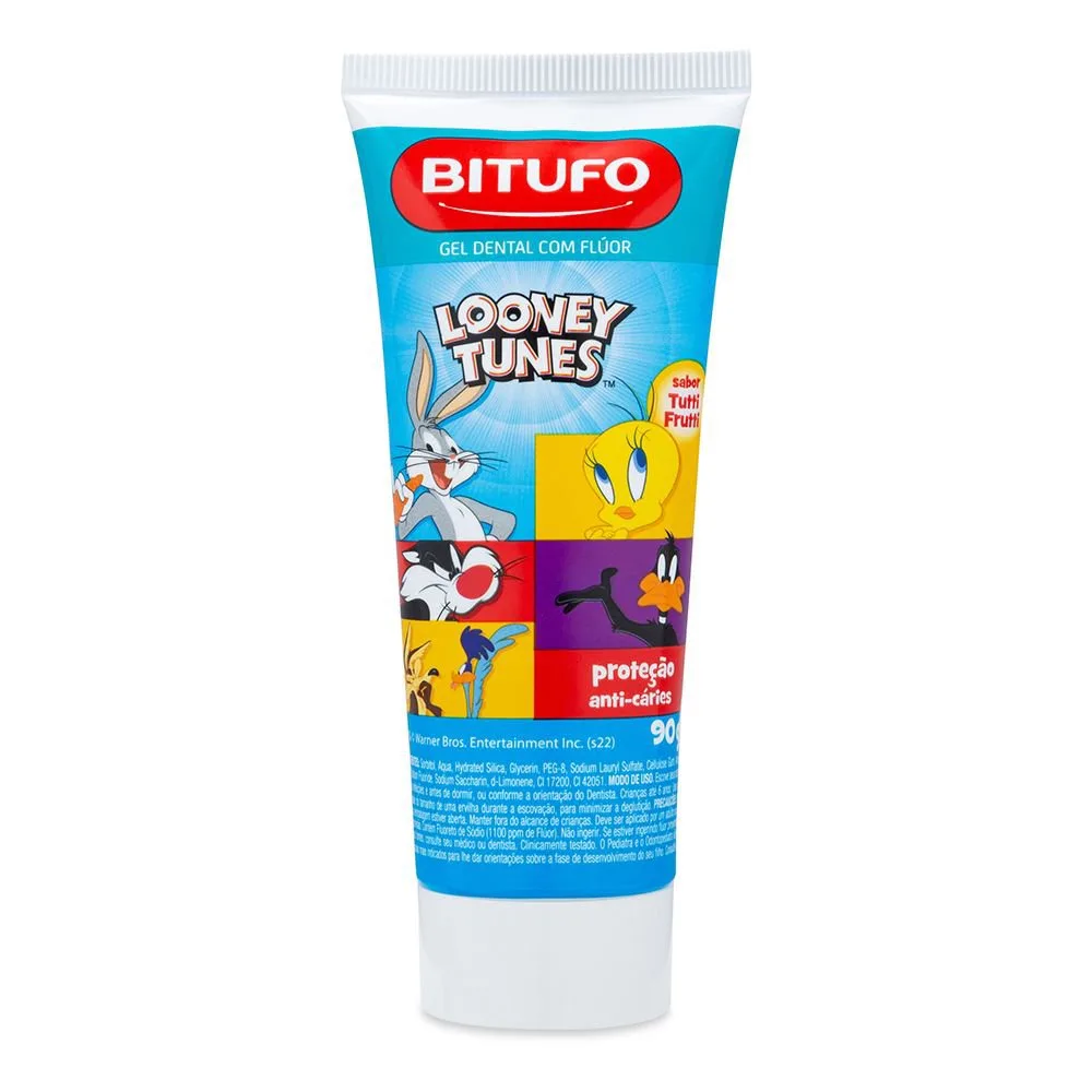 Gel Dental Infantil Bitufo Looney Tunes Com Flúor Sabor Tutti-Frutti 90g