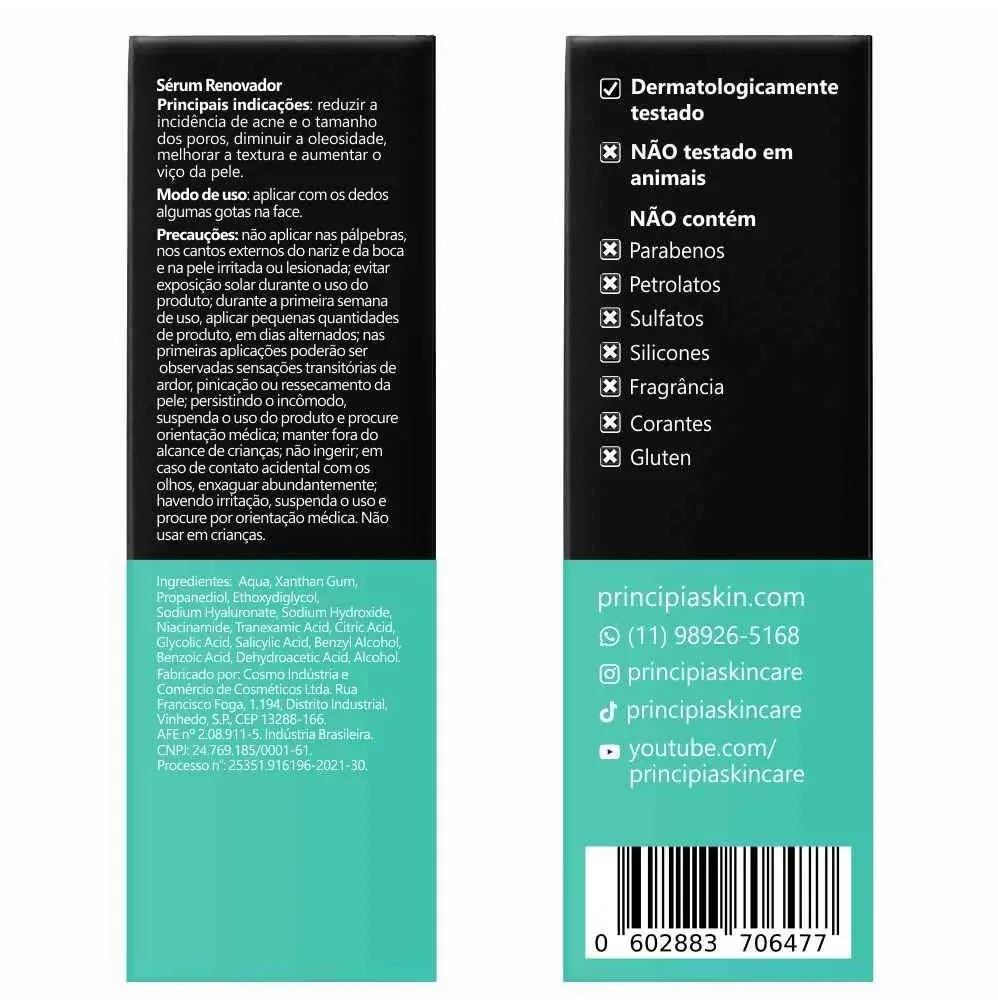 Sérum Facial Principia Mix-01 com Niacinamida 5% Ácido Glicólico 4% Ácido Tranexâmico 3% Ácido Salicílico 2% 30ml